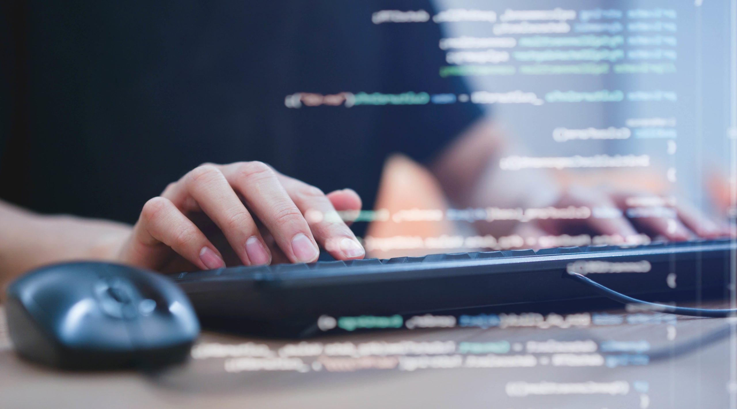 Close Up Computer Programmer Man Hand Typing Configuration On Keyboard At Laptop For Input Coding Language To Software For Fix Bug And De...
